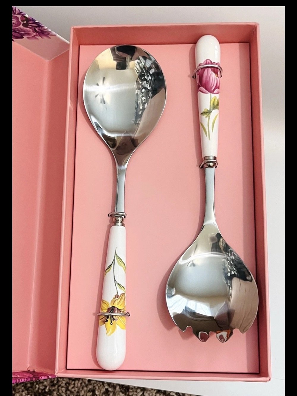 NEW Grace Teaware 2-Piece floral Salad Fork & Spoon Serving Set Porcelain Handle